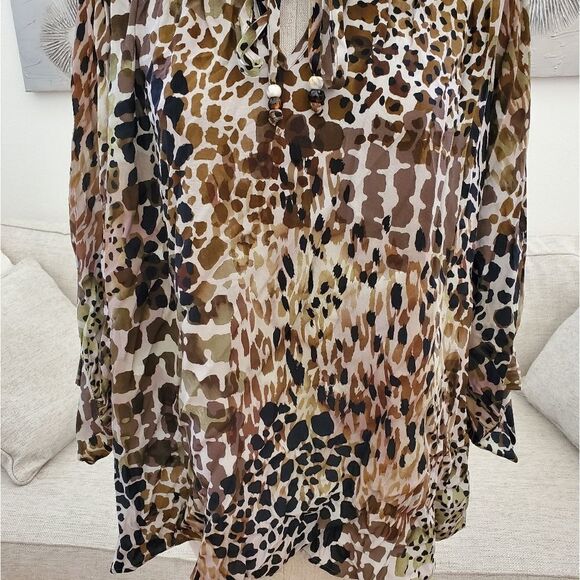 Karen Kane Plus Size Printed Peasant Top Size 0X - Picture 4 of 11